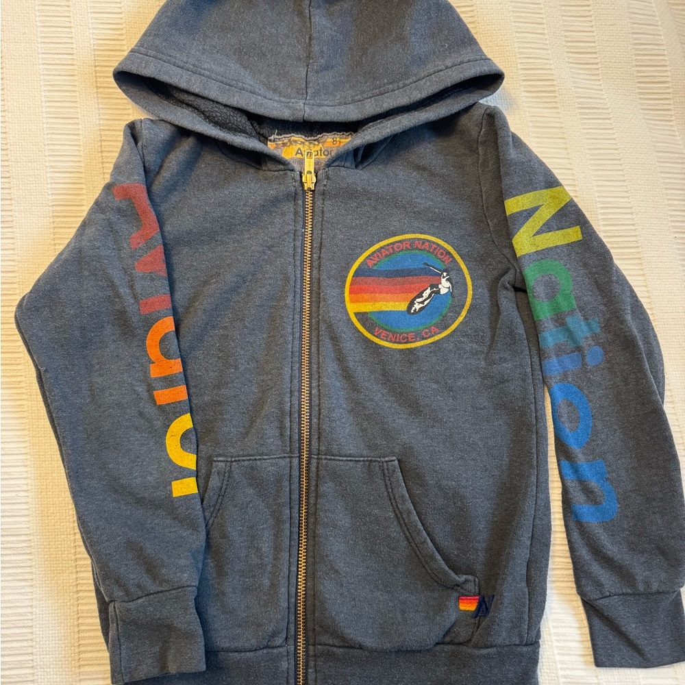 Kids Aviator Nation Zip Hoodie in Charcoal - size 8